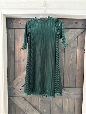 Dainty Jewells Emerald Green Velvet Ruffle-Trim Party Dress